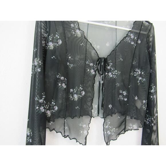 Arizona Jean Co Size Small Semi Sheer Ditsy Floral Print Front Tie Scalloped - Picture 3 of 6